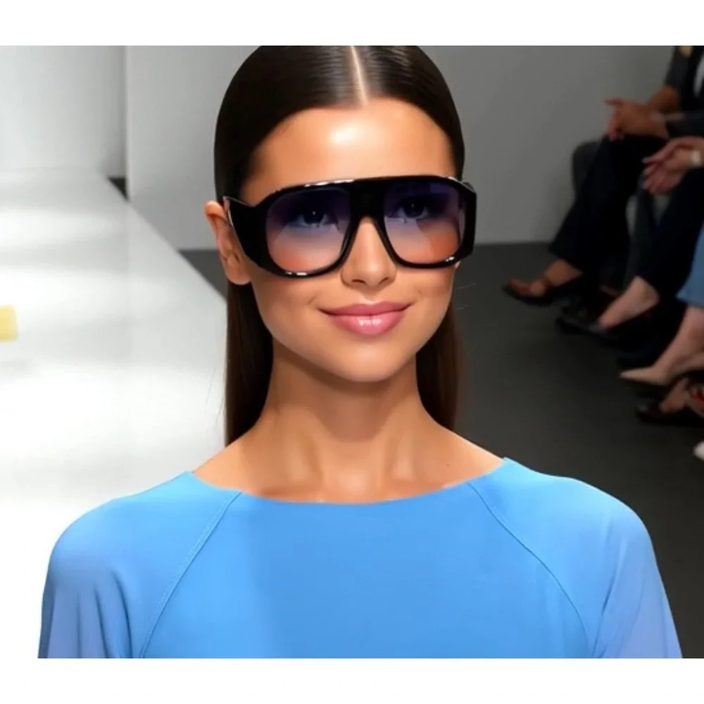 XL Thick Frame Sunglasses Fashion  Gradient‎ Blue Pink Lens Luxury Style Women